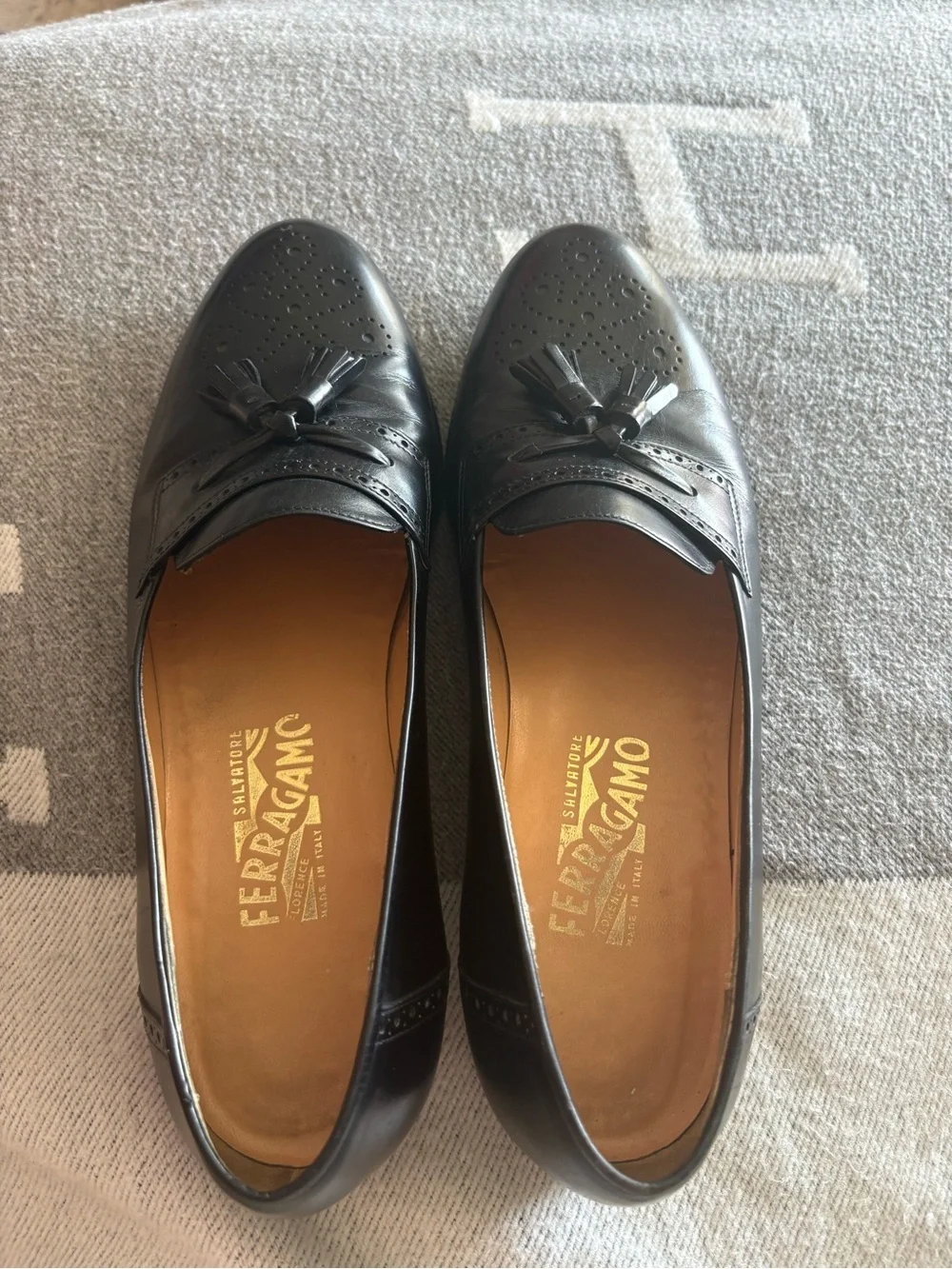 Salvatore Ferragamo Black Leather Tassel Loafers Shoes Men’s 9.5 D